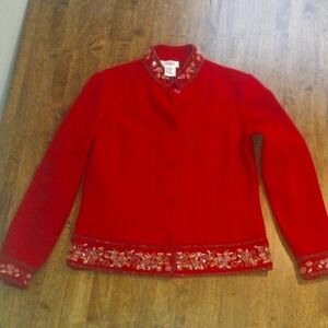 Red Vintage 100% Wool Beaded Embroidered Holiday Talbot's Blazer/Jacket S